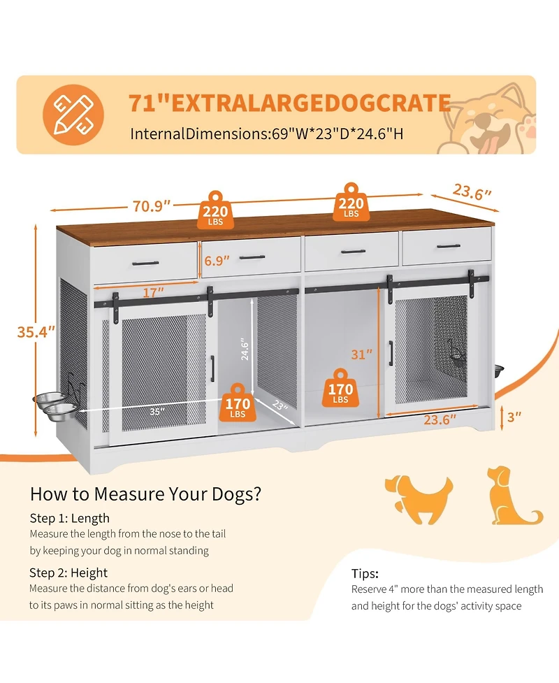 gaomon Dog Crate Furniture, Dog Kennel Indoor with 4 Sliding Doors and 4 Drawers, Multi-Functional Dog Crate for Medium and Large Dogs for Living Room