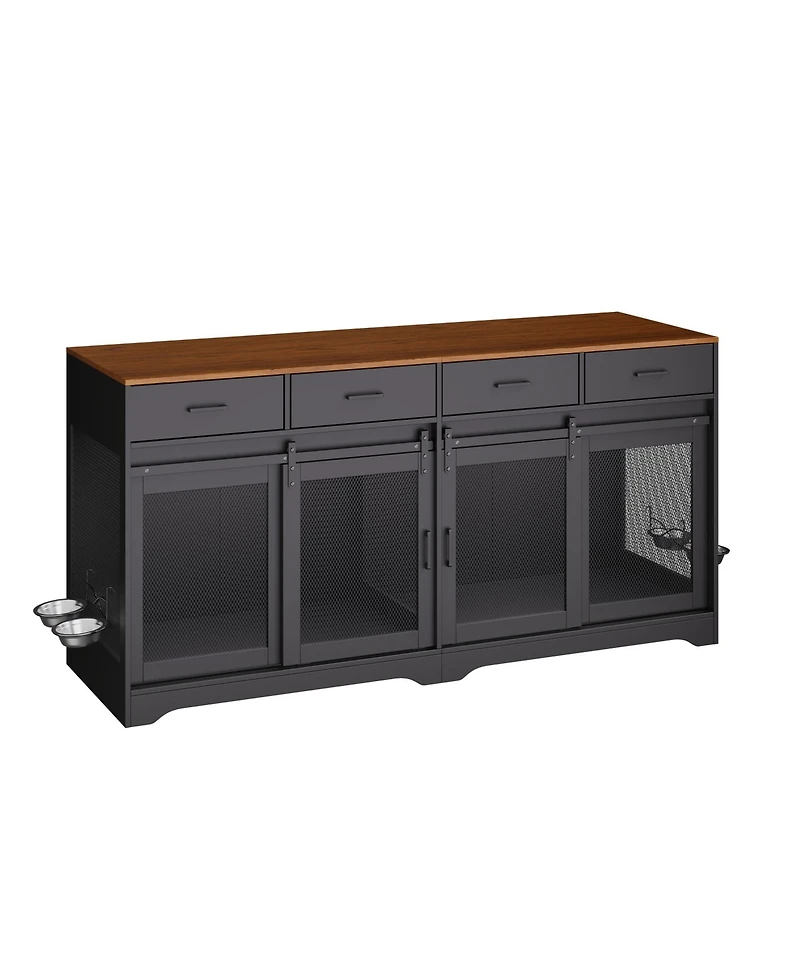 gaomon Dog Crate Furniture, Kennel Indoor with 4 Sliding Doors and Drawers, Multi-Functional for Medium Large Dogs Living Room