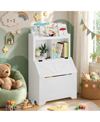 homfan Kids Toy Storage Organizer, Bookshelf and with Flip-Top Lid Cubby, Wood Bookcases Fit for Playroom, Children's Room