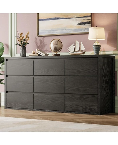 homfan 9 Drawer Dresser for Bedroom, Wide Wood Chest of Drawers Handle Free, Large Modern Storage Cabinet Living Room, Hallway Entryway