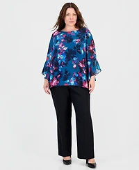 Kasper Plus Boat-Neck Ruffle-Sleeve Blouse