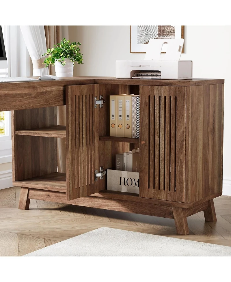 Tribesigns L-Shaped Desk with Storage Cabinet, 57-Inch Wood Corner Workstation, Home Office Computer