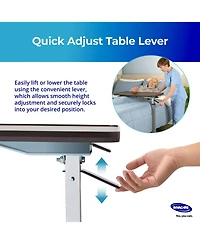 Invacare Adjustable & Tilting Table Bed - Height Adjustable Bedside Table w/ Wheels & L-Shaped Base