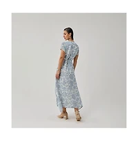 Reistor Women's Floral Print Tie-Waist Wrap Maxi Dress