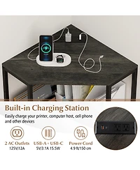 Gouun Corner Printer Stand with Built-In Power Outlet and 3-Tier Adjustable Storage