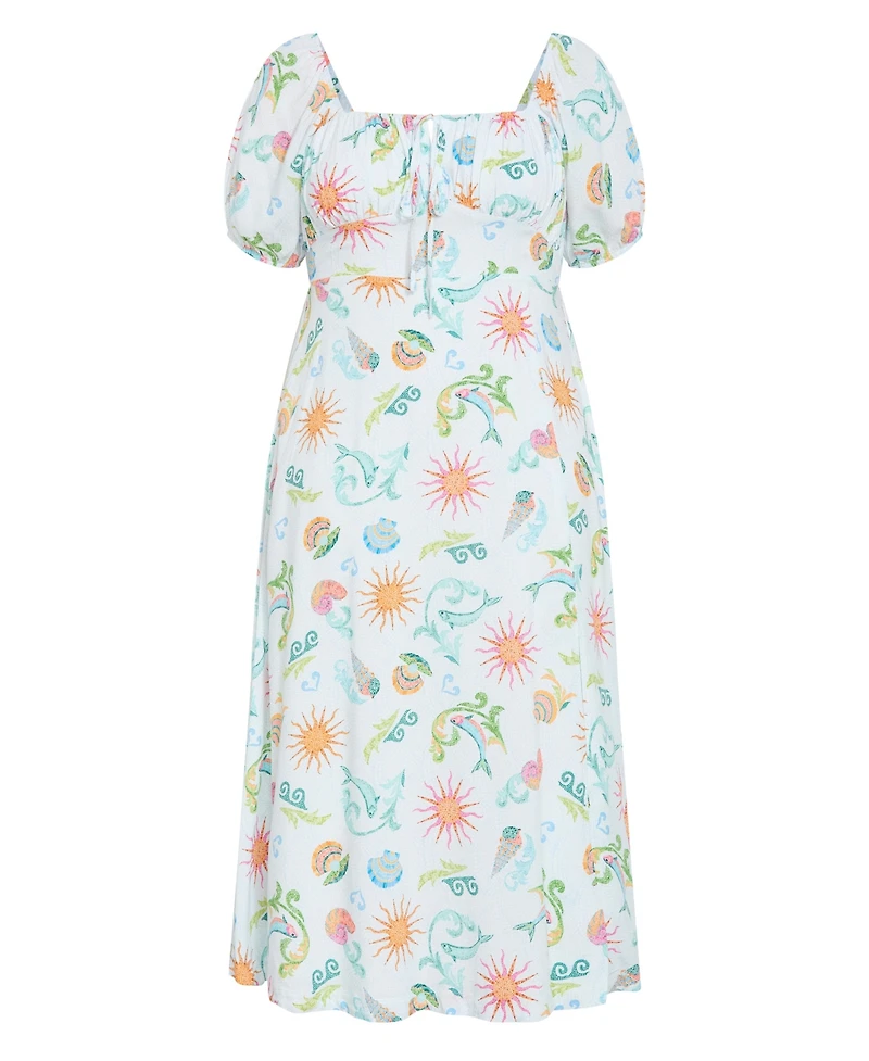 City Chic Women's Abbie Short Sleeve Ocean Print Maxi Dress