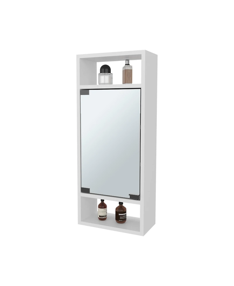 Airsurfer Pine Look Medicine Cabinet with Mirrored Door and Open Shelf Wall Mounted Bathroom Storage Organizer White