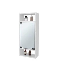 Airsurfer Pine Look Medicine Cabinet with Mirrored Door and Open Shelf Wall Mounted Bathroom Storage Organizer White