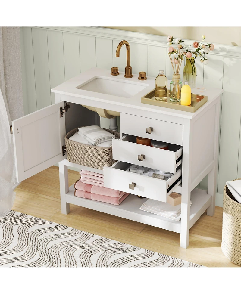 Casainc Freestanding Bathroom Vanity Unit with Basin and Floor Storage Cabinet