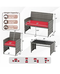 Gouun 4-Piece Patio Wicker Conversation Set with Loveseat and Armchairs