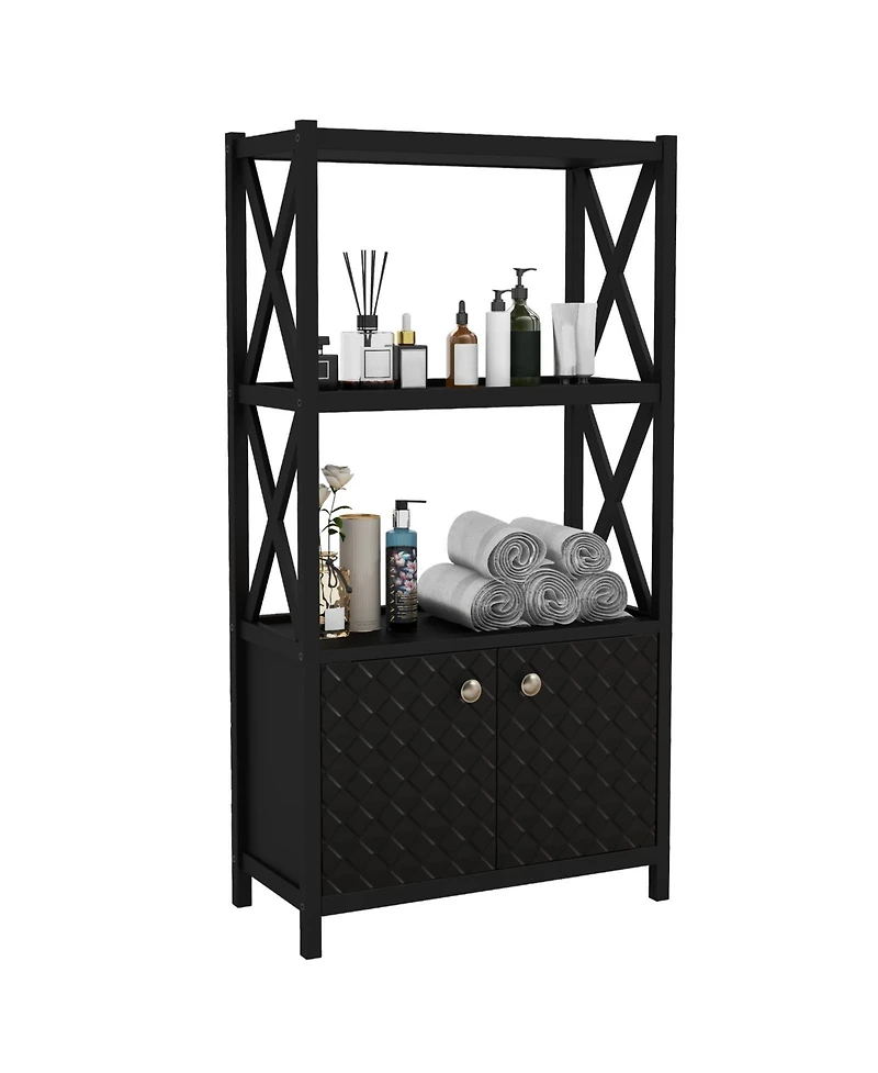 sumyeg Bathroom Storage Cabinet with Open Shelves and Double Doors Organizer