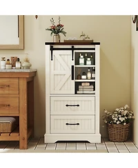 sumyeg Farmhouse Bathroom Floor Storage Cabinet Freestanding Organizer