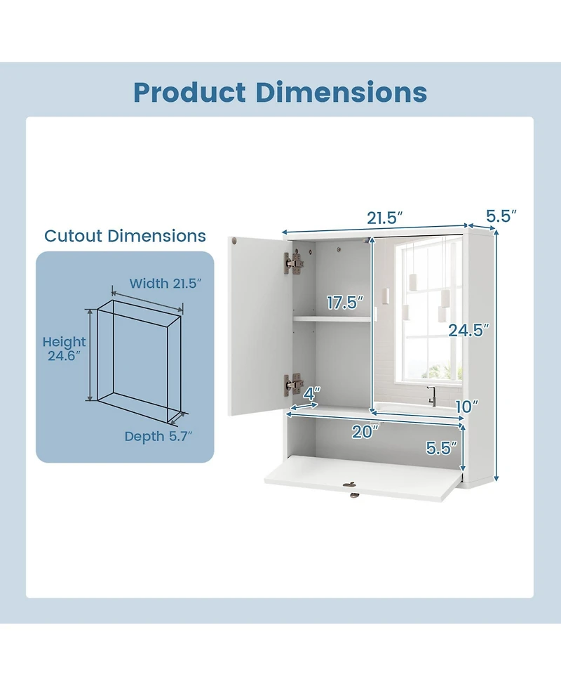 sumyeg Double Door Wall Mounted Bathroom Mirrored Medicine Cabinet