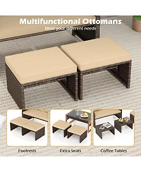 Gymax Loveseat w/ Ottomans Set of 3 Patio Pe Wicker Furniture Set w/ Cushions Outdoor