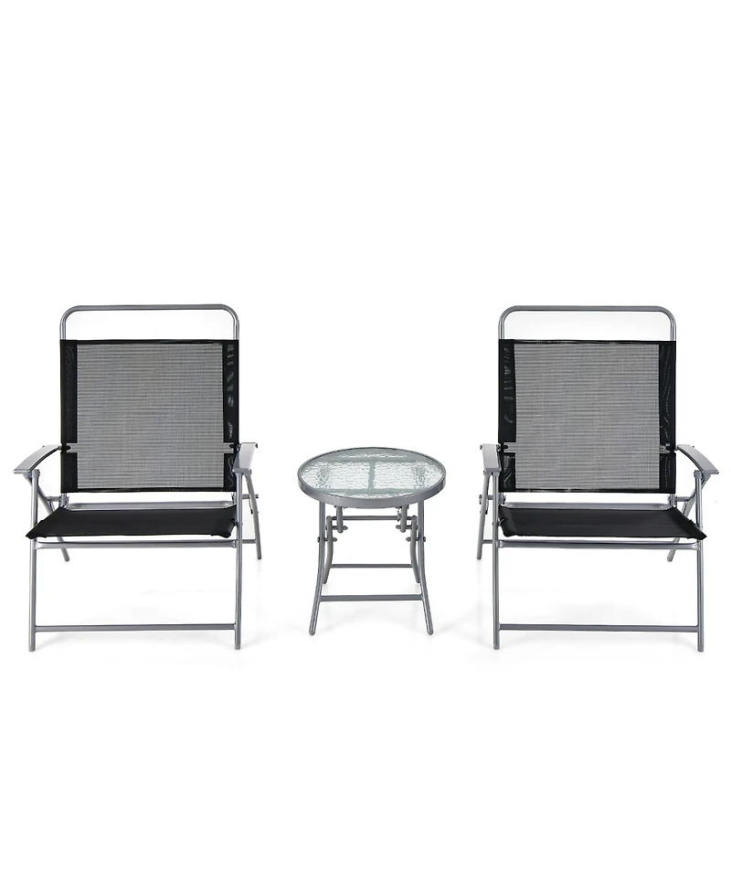 Gymax 3 Piece Patio Folding Chair Set with Coffee Table and Extra-Large Seat Porch Backyard Poolside