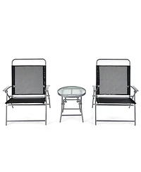 Gymax 3 Piece Patio Folding Chair Set with Coffee Table and Extra-Large Seat Porch Backyard Poolside