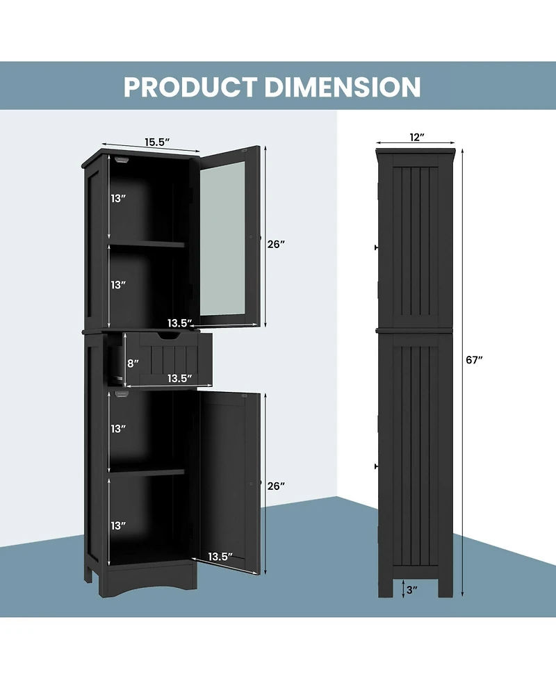 Volenca Tall Floor Storage Cabinet with 2 Doors and 1 Drawer for Bathroom