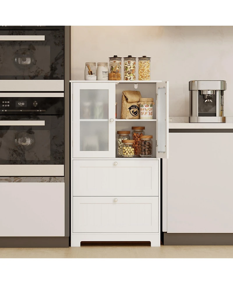 sumyeg Bathroom Floor Storage Cabinet with Drawers and Frosted Glass Doors