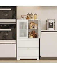 sumyeg Bathroom Floor Storage Cabinet with Drawers and Frosted Glass Doors