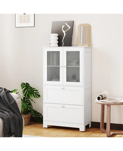 sumyeg Bathroom Floor Storage Cabinet with Drawers and Frosted Glass Doors