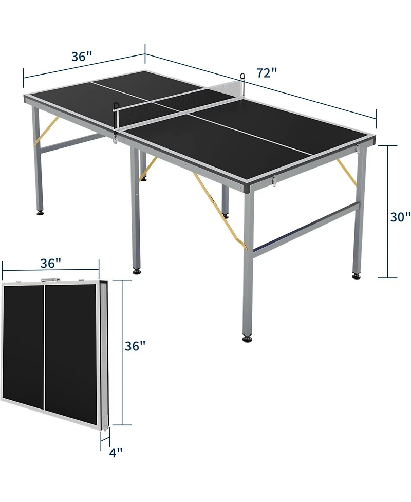 Xo Folding Ping Pong Table Set, Portable Table Tennis with Net, 2 Paddles and 3 Balls, Quick Setup Compact Game Table for Indoor Outdoor Use