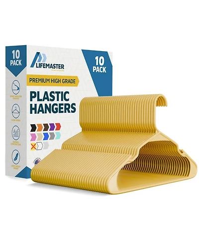 Lifemaster heavy-duty plastic hangers for clothes, dresses & coats non-slip grooves, space-saving, holds 5 lbs 10-pack.