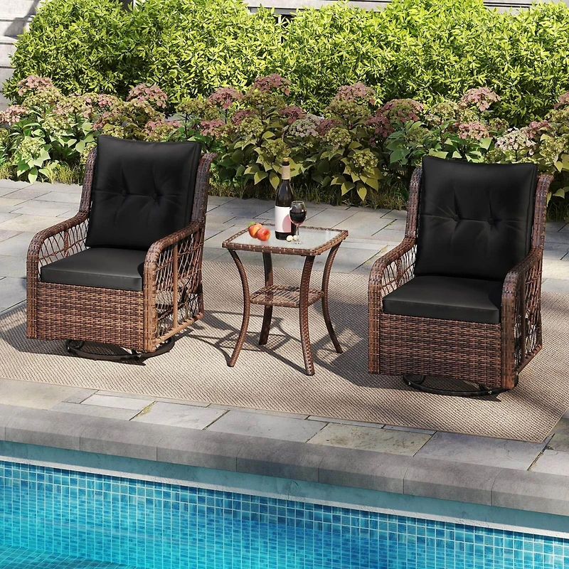 Costway 3 Piece Patio Furniture Set with 2-Tier Side Table and Cushions for Porch