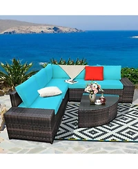 Gouun 6 Piece Outdoor Wicker Sectional Sofa Set with Tempered Glass Coffee Table