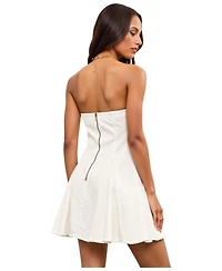 Modenaire Women's Strapless Fit-and-Flare Raw-Hem Denim Mini Dress