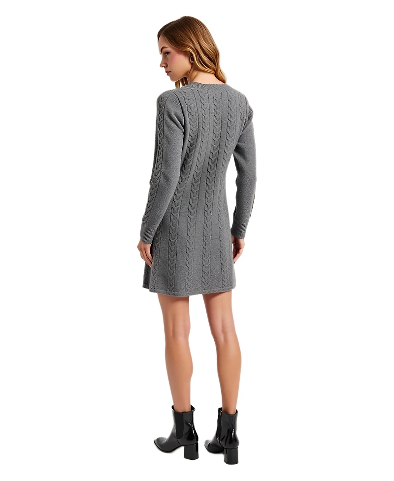 Modenaire Women's Cable Knit V-Neck Long Sleeve Sweater Dress