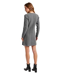 Modenaire Women's Cable Knit V-Neck Long Sleeve Sweater Dress