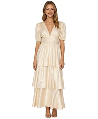 Modenaire Women's Lucille Metallic Puff-Sleeve Tiered Maxi Dress
