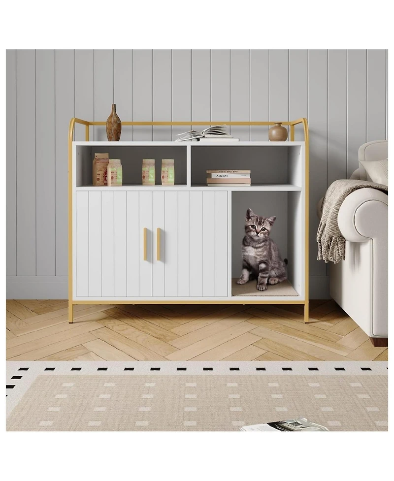 gaomon Enclosure Furniture, Hidden Litter Box Cabinet with 2 Open Compartments