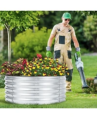 Aoodor 17" Tall 38" Metal Raised Garden Bed, Outdoor Planter Box and Raised Garden Kit for Vegetables, Flowers, Tomatoes Carrots and Herbs, Silver