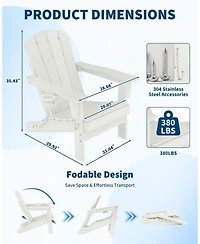Xo 1 Pc All Weather Resistent Outdoor Patio Chair, Folding Adirondack Chair with Cup Holder, White