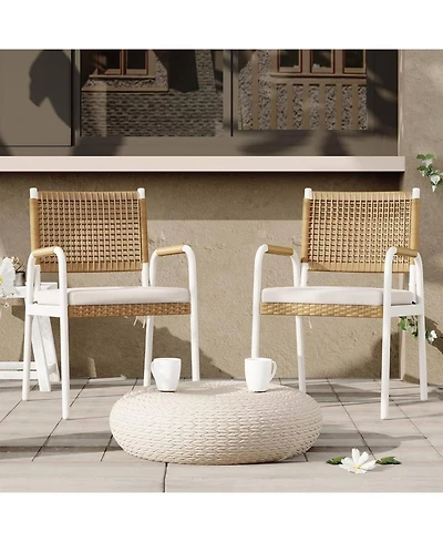 Xo Set of 2 Patio Wicker Chairs, Rattan Chairs with Metal Frame for Outdoor, Lawn, Deck, Porch, Balcony
