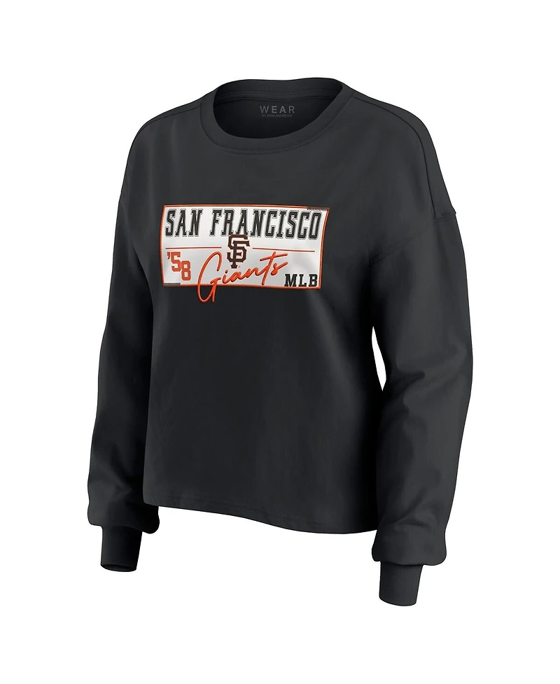 Wear by Erin Andrews Women's 3-Piece Black San Francisco Giants Heavy Rugby Jersey Cropped Long Sleeve T-Shirt, Shorts and Lounge Set