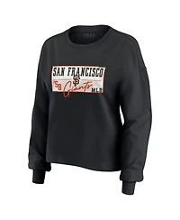 Wear by Erin Andrews Women's 3-Piece Black San Francisco Giants Heavy Rugby Jersey Cropped Long Sleeve T-Shirt, Shorts and Lounge Set