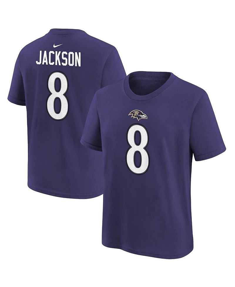 Nike Big Boys and Girls Lamar Jackson Purple Baltimore Ravens Player Name & Number T-Shirt