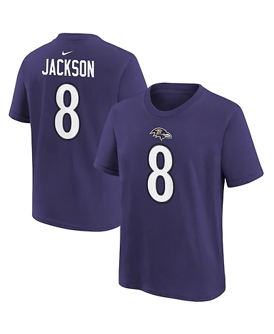 Nike Big Boys and Girls Lamar Jackson Purple Baltimore Ravens Player Name & Number T-Shirt