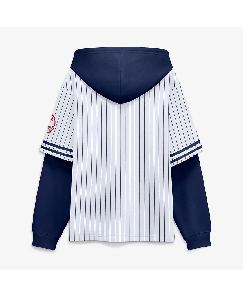 Fanatics Men's White/Navy New York Yankees Relaxed Fit Layered Pinstripe Hoodie