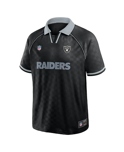 Fanatics Men's Black/Gray Las Vegas Raiders Homerun Raglan V-Neck Polo Shirt