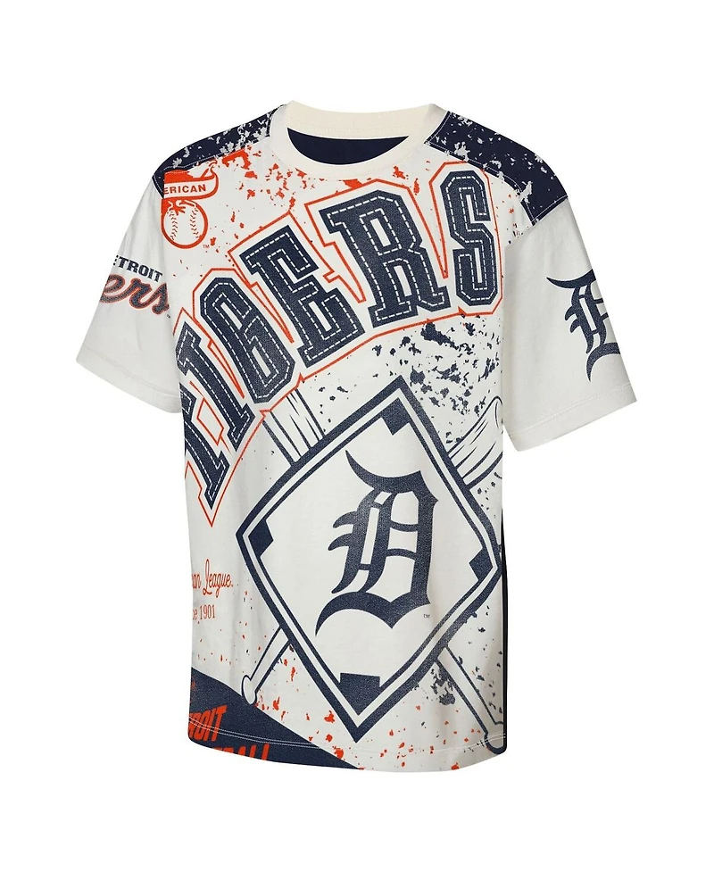 Outerstuff Big Boys and Girls Cream Detroit Tigers League Top Player Bold All-Over-Print T-Shirt