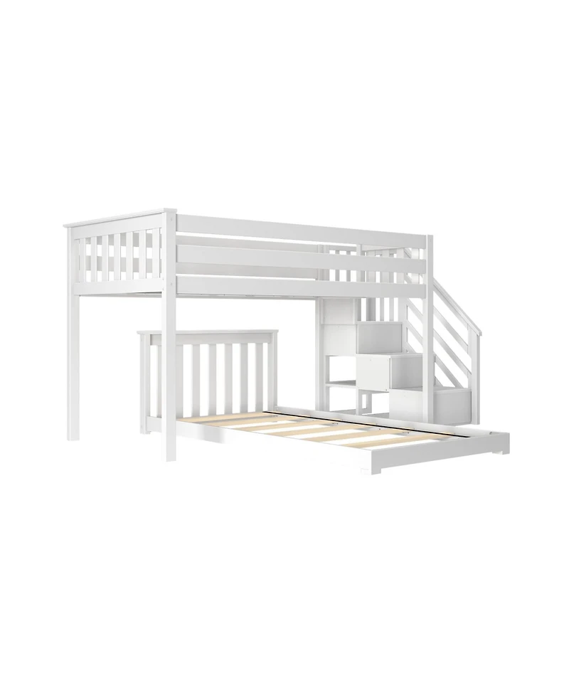 Max & Lily Twin-Size Low Loft With Stairs, with Classic Twin Floor Bed