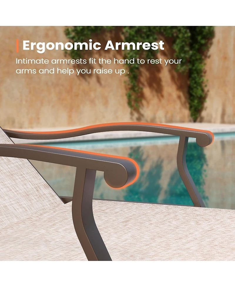 Pellebant Outdoor Patio Aluminum Adjustable Chaise Lounge Chair with Arm