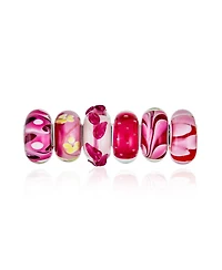 Bling Jewelry Mixed Set Red Pink Floral Murano Glass Flower Charm Bead Sterling Silver Core For Bracelet