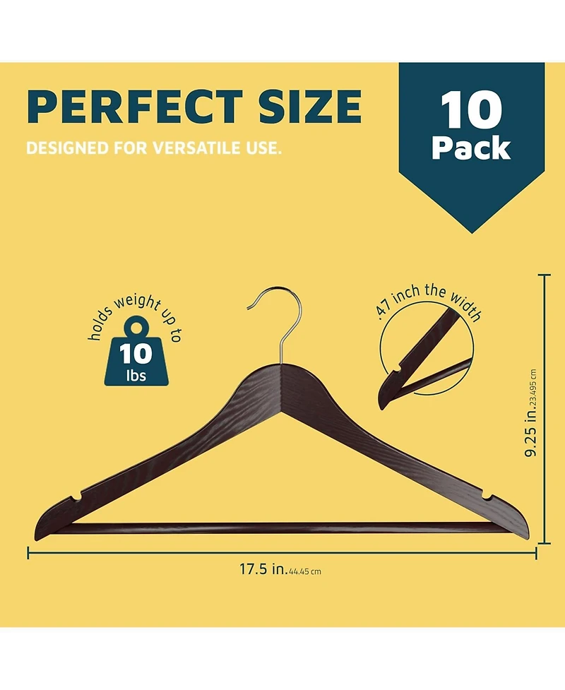 Lifemaster Wooden Clothes Hangers with 360degree(s) Swivel Hook, Non-Slip Notches, Pants Bar, Holds 10 Pounds