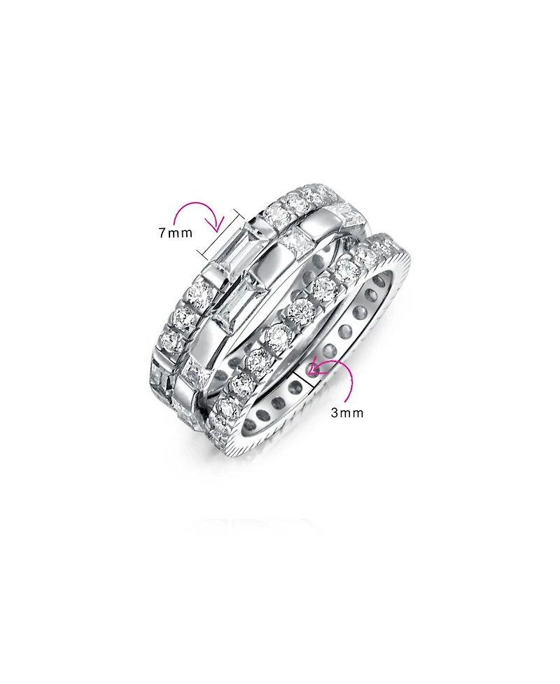 Bling Jewelry Stacking Cubic Zirconia Baguette Eternity Band Ring Set .925 Sterling