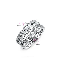 Bling Jewelry Stacking Cubic Zirconia Baguette Eternity Band Ring Set .925 Sterling