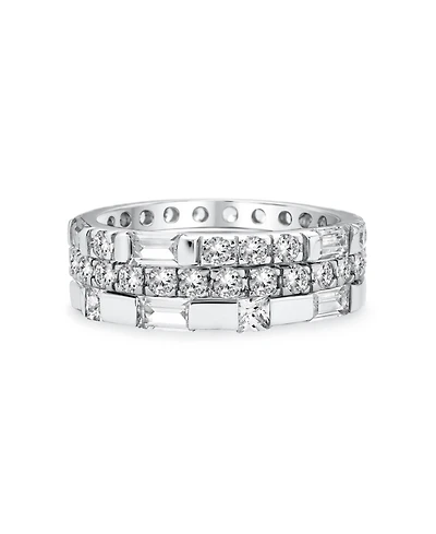 Bling Jewelry Stacking Cubic Zirconia Baguette Eternity Band Ring Set .925 Sterling